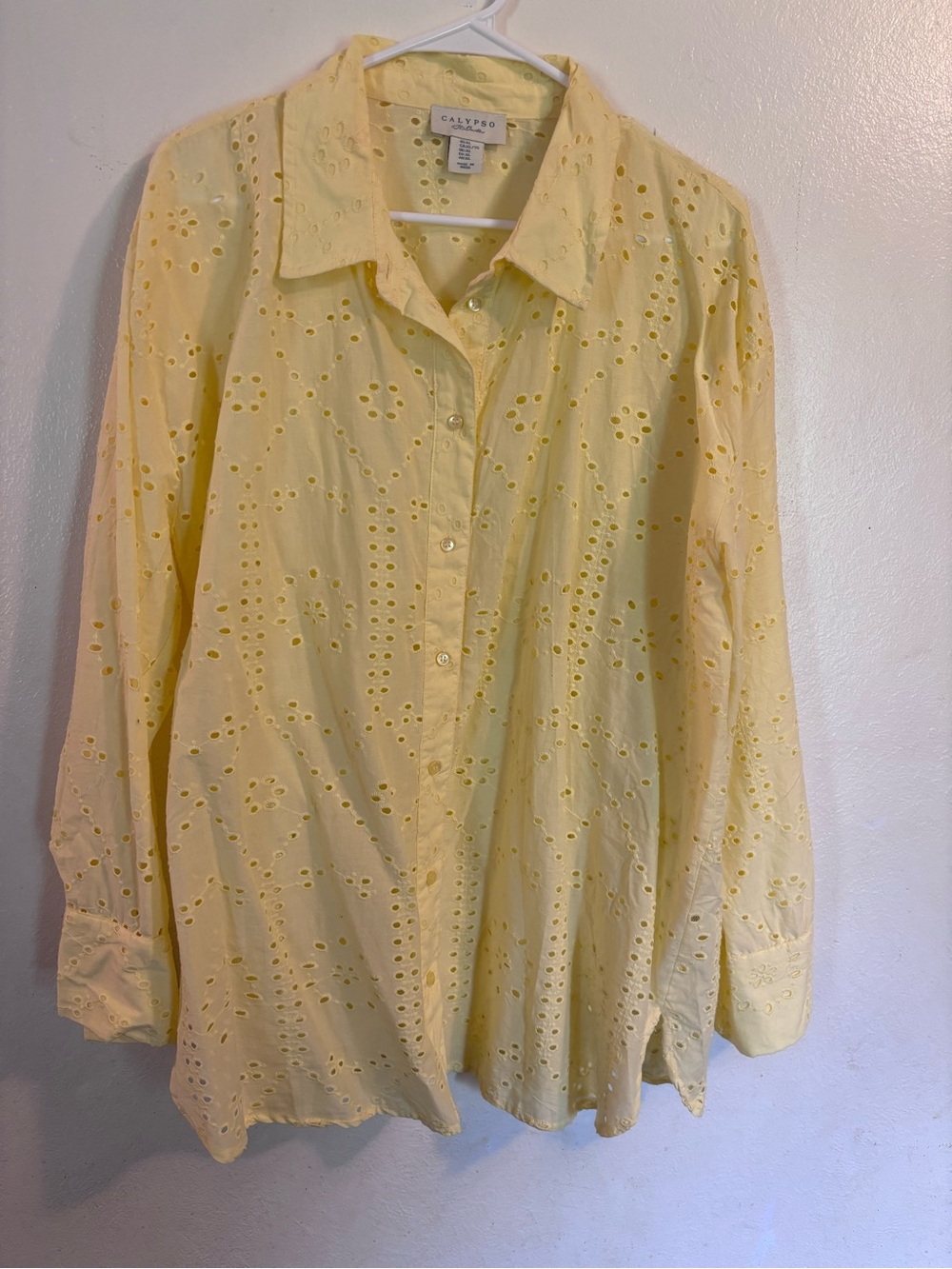 Calypso St. Barth Yellow Eyelet Button-Up Swim Coverup